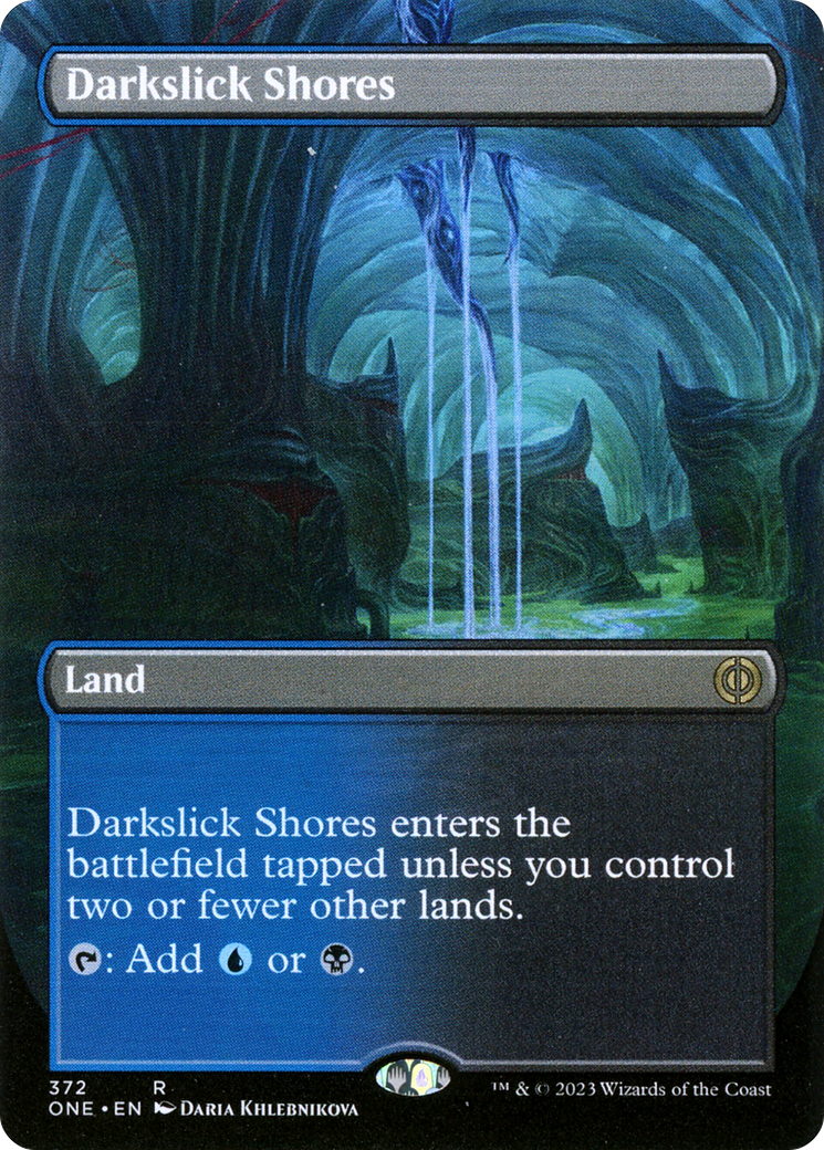 Darkslick Shores (Borderless) (ONE-372) - Phyrexia: All Will Be One Foil