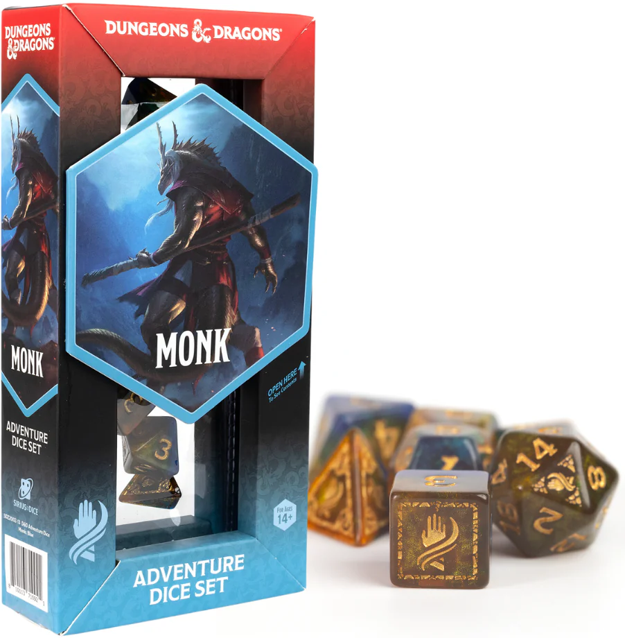 D&D Adventure Dice: Monk Blue Gold