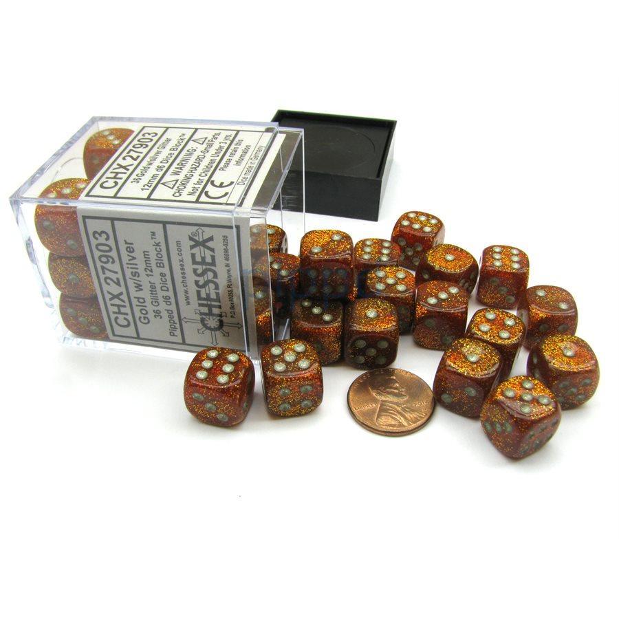 Chessex 36 D6 Glitter Gold/Silver