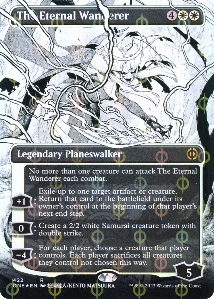 The Eternal Wanderer (Borderless) (Step-and-Compleat Foil) (ONE-422) - Phyrexia: All Will Be One: (Showcase) Foil