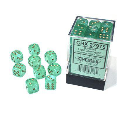 Chessex 36 D6 Borealis Light Green/ Gold