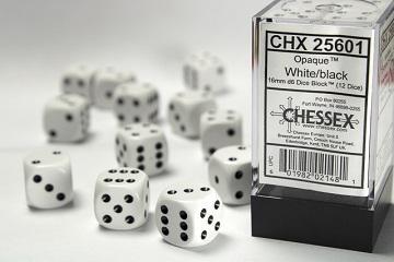 Chessex 12 D6 Opaque White/Black