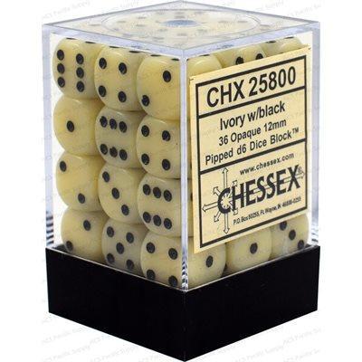 Chessex 36 D6 Opaque Ivory/ Black