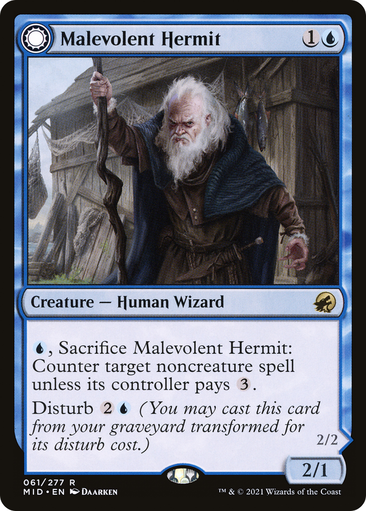Malevolent Hermit (MID-061) - Innistrad: Midnight Hunt: (Double Faced Transform) Foil