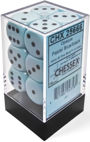 Chessex 12 D6 Opaque Pastel Blue/Black