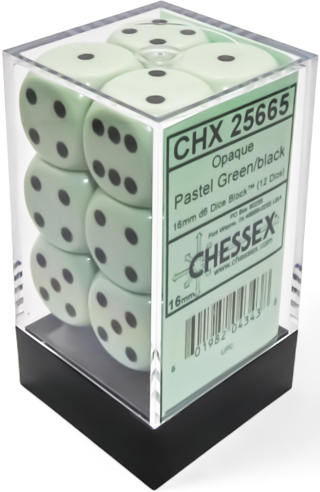 Chessex 12 D6 Opaque Pastel Green/black