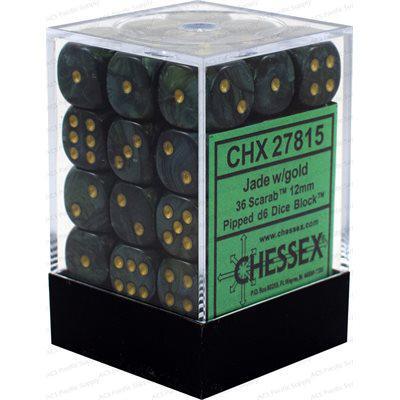 Chessex 36 D6 Scarab Jade/ Gold