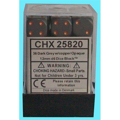 Chessex 36 D6 Opaque Dark Grey/Copper